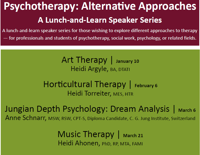 Poster for 2017 Lunch-and-Learn Speaker Series featuring Music Therapy: Alternative Approaches to Psychotherapy